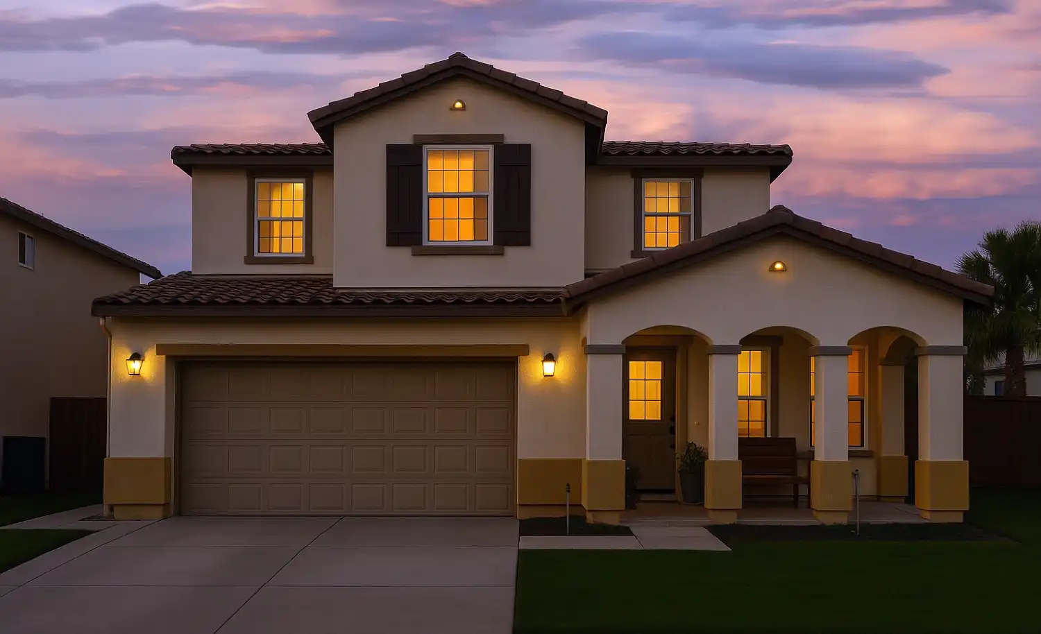Dusk Stucco House Photo